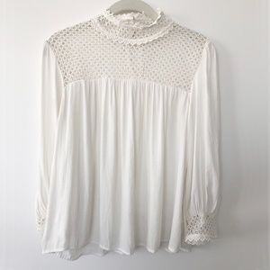 Gap Ivory Long Sleeves Crochet Blouse, Small